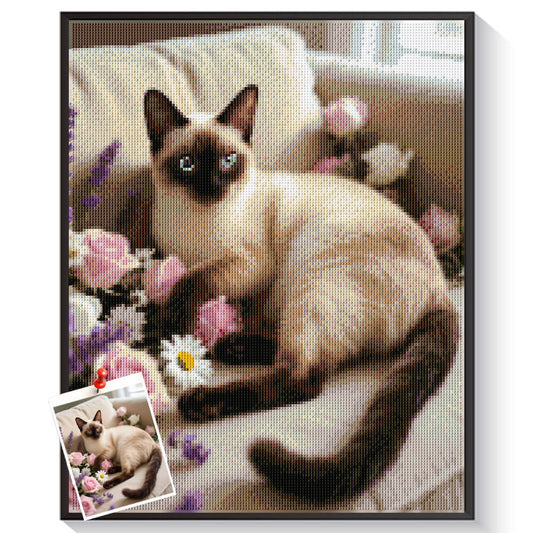 Custom Siamese cat diamond painting from photo – personalized pet portrait kit by DYCDIY